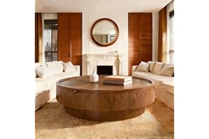 ZUOWENYG 39.4" Round Drum Table with Storage Handcrafted Drum Coffee Tables with RemovableTop Circle Pedestal Center Table fo