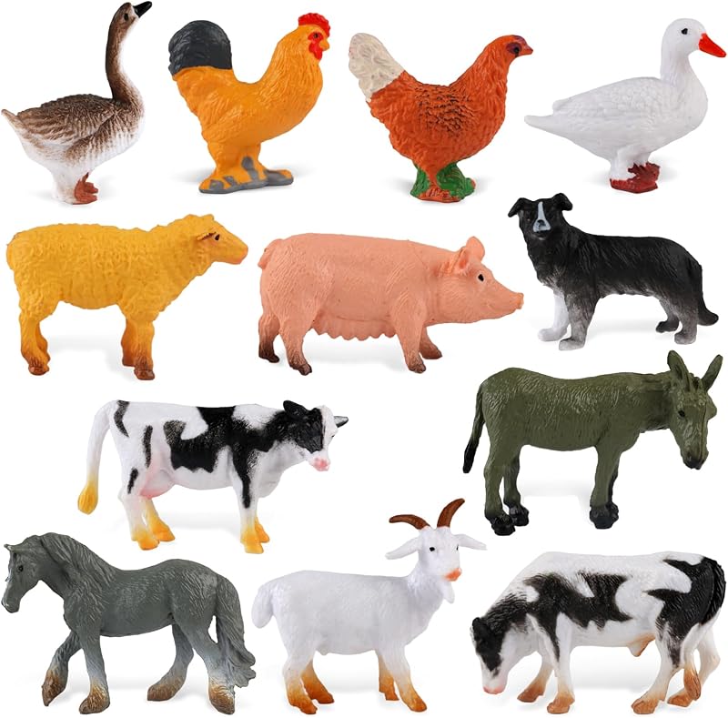 Maxmoc 12pcs Farm Animals Mini Animal Toys for 3 4 5 6 7 Years Old