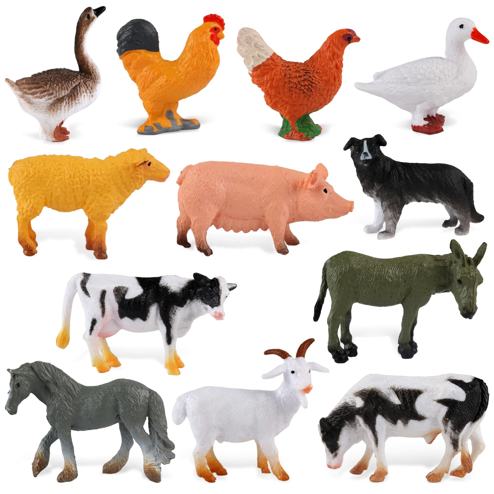 Maxmoc 12pcs Farm Animals,Mini Animal Toys Plastic Realistic,Farm Toys Set Educational Playset for Tollders Kids for 2 3 4 5 6 7 Year Olds