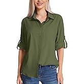 Womens Long Sleeve Sun Protection Hiking Shirts,UPF 50 Quick Dry Safari Light Cooling Blouse (5019 Army Green, XX-Large)