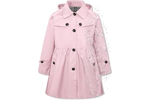 Betusline Girl's Rain Jackets Lightweight Waterproof Hooded Trench Coat Raincoats for Kids,2-14 Years