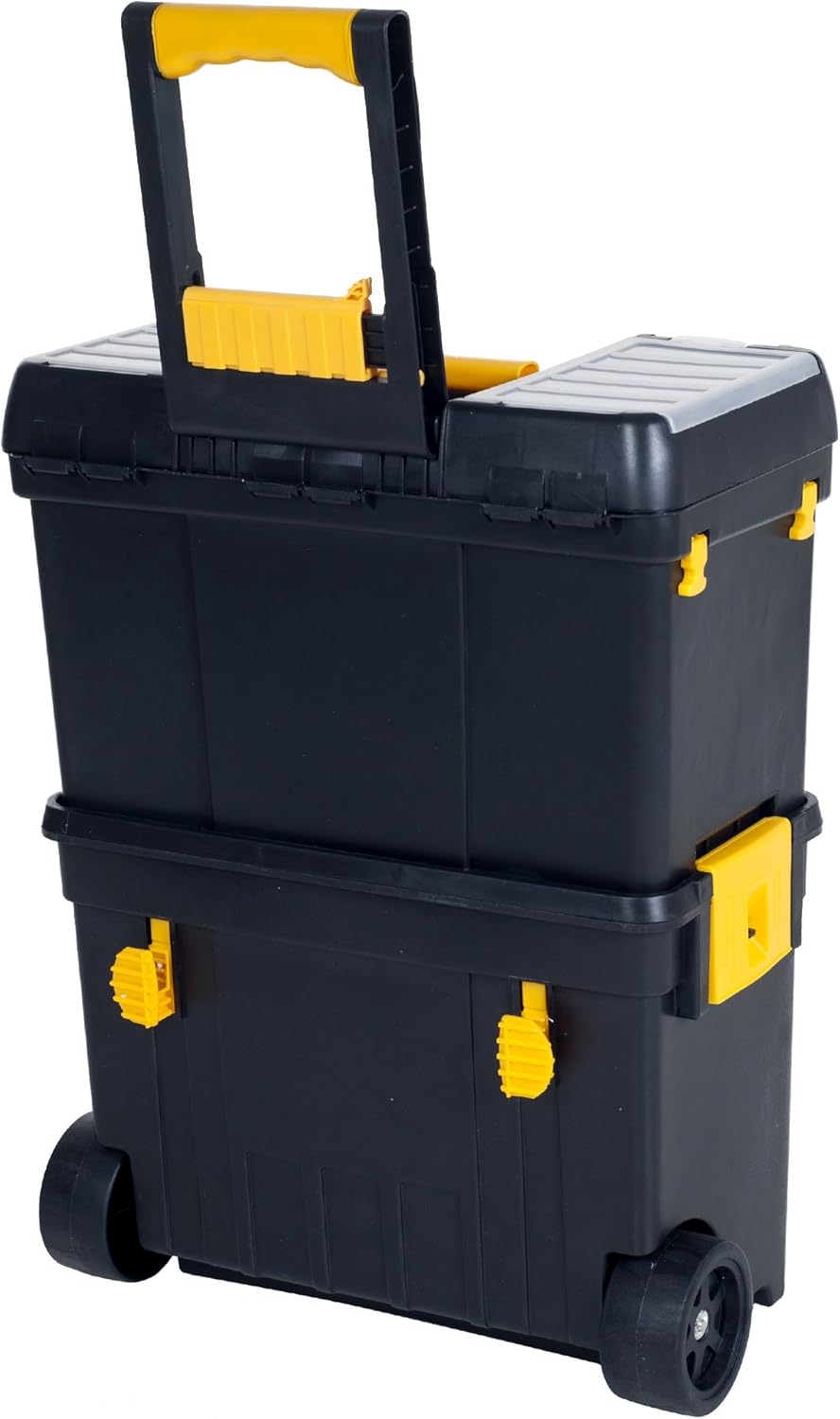 Heavy Duty Rolling Toolbox with Foldable Comfort Handle & Removable Top Storage –Chest & Cabinet Storage Box, Garage Toolbox Organizer - Stalwart Deluxe Mobile Workshop And Toolbox - 