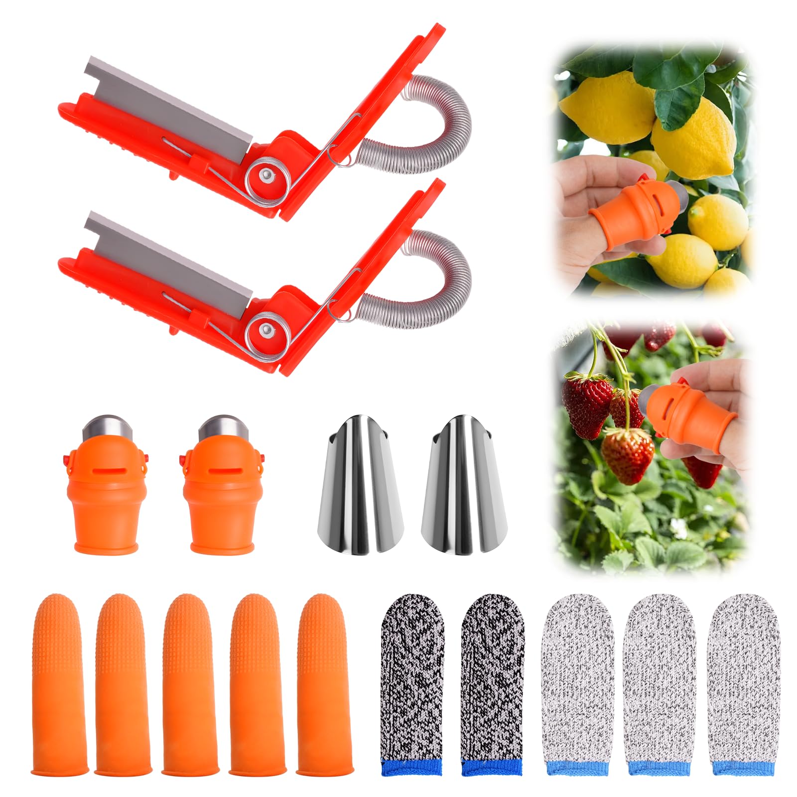 View 1 of 16 Pcs Gardening Thumb Knife Garden Tool Set, Finger Knife with Finger Protector for Gardeners, Garden Gadgets for Plant Vegetable Fruit Picking,Trimming, Deadheading Snips (Red Guillotine)