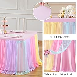 Pastel Rainbow Table Cloths for Parties Tulle Table
