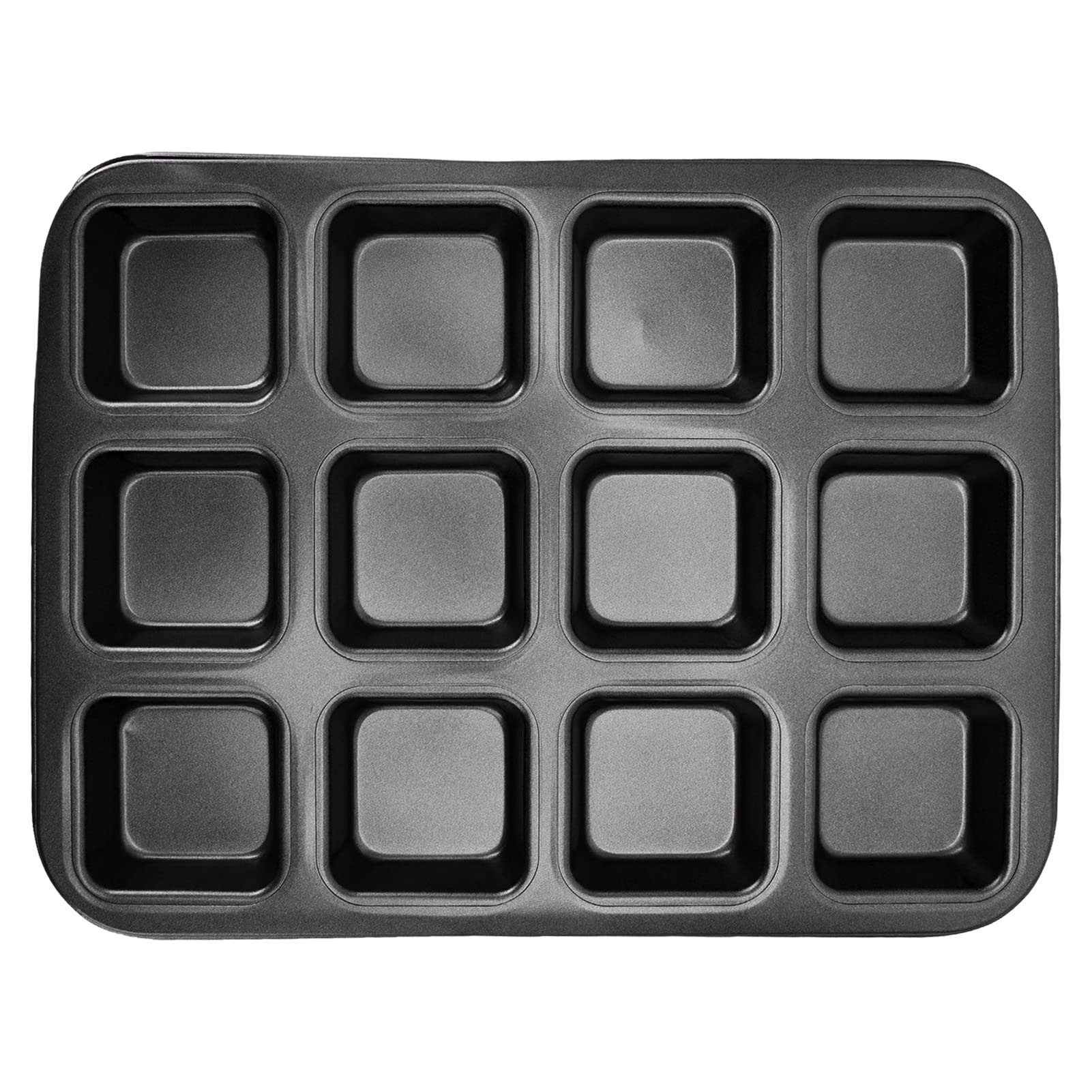 Mini Loaf Baking Pans 12 Cavity Brownie Baking Pan Carbon Steel Muffin Bakeware Cupcake Bread Divider Mold for Baked Loaf (Extra Thick 12 Even Black Square Baking pan)