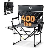 TIMBER RIDGE Heavy Duty Camping Chair with Compact Size, Portable Directors Chair with Side Table and Pocket for Camping, Law