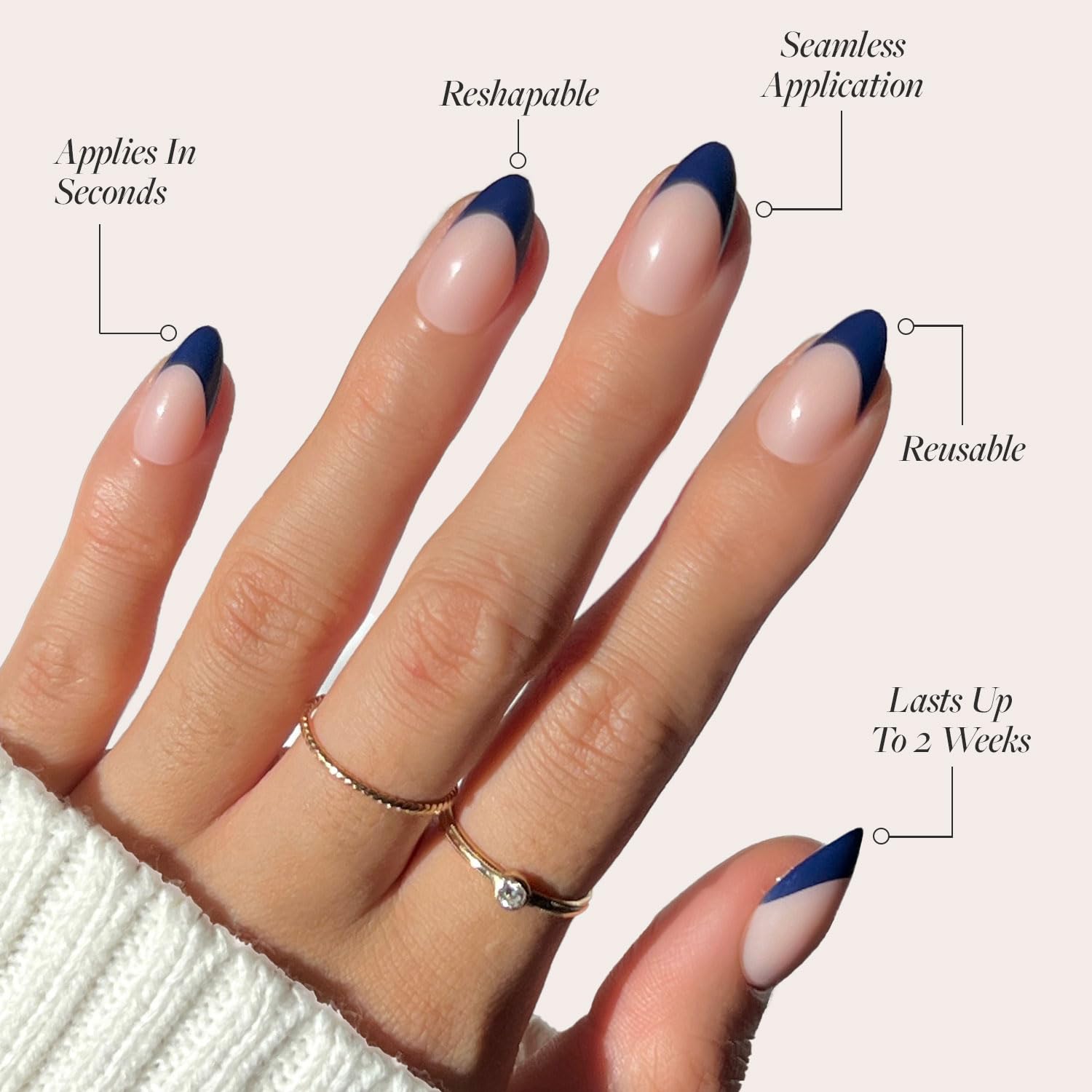Glamnetic Press On Nails - French Riviera | Semi-Transparent Navy Blue French Tip Short Almond False Nails, Reusable Stick On Fake Nails with Glue | Salon Quality | 15 Sizes - 30 Nail Kit - Image 3