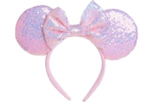 XINXIYAN Mouse Ears Headbands for Women Glitter Sequin Mouse Ears Bow Headband Birthday Party Princess Decoration (Pink, one size)