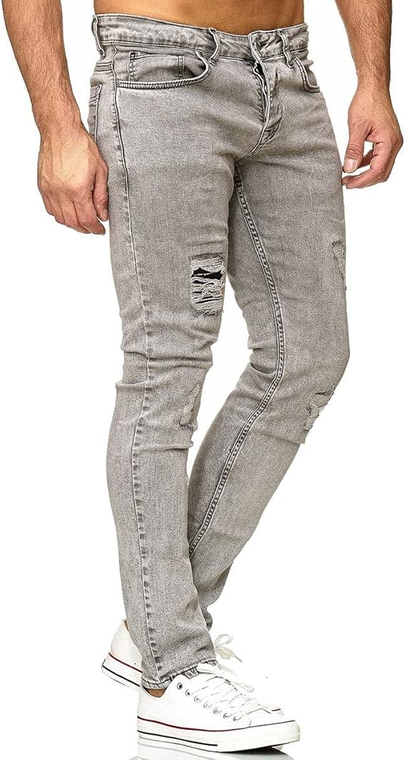 BLZ Jeans Men's Light Grey Slim Washed Ripped Jeans Amazon.co.uk