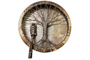 QNQA Shaman Drum, Tree of Life Decoration Design, Handmade Shamanic Drum, Symbol of the Siberian Drum Spirit Music,Leather + Wood, QNQA-4