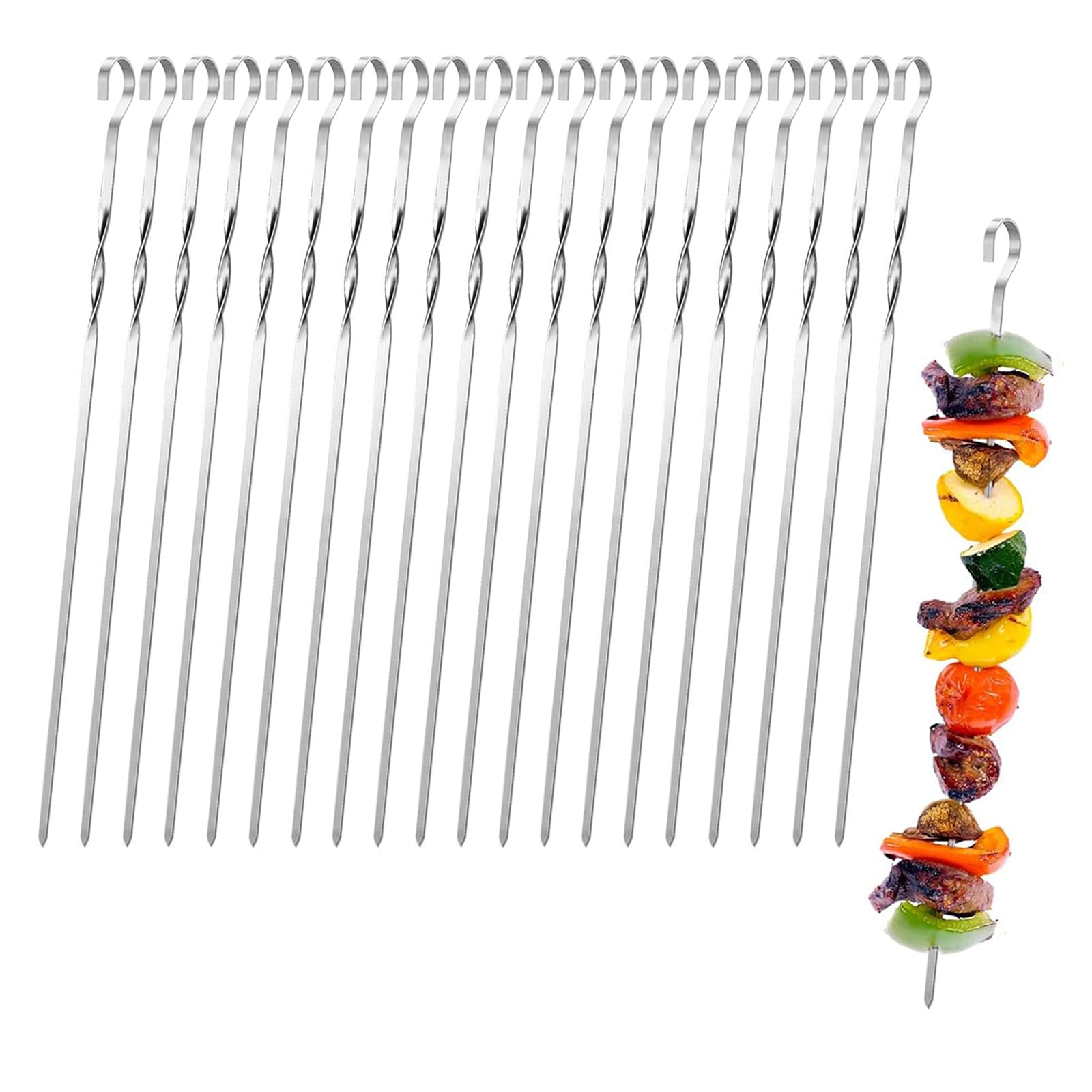 Kebab Skewers Stainless Steel 30cm, 20pcs BBQ Skewers Kebabs Sticks Flat Metal Shish Kebab Barbecue Long Skewer Stick for Grill Kabob