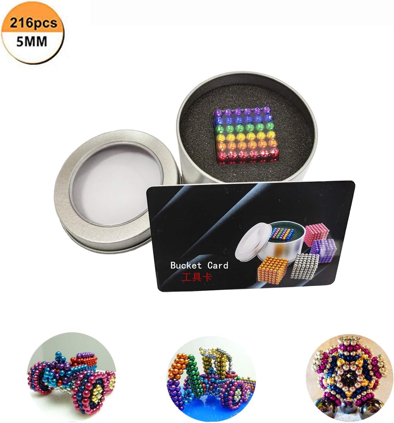 KINOEE 5mm Creative Small Metal Balls Cube Desk Decompression Toy for Leisure Time Travel Entertainment Stress Relief (6 colors216 pcs)