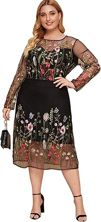 plus size floral embroidered dress