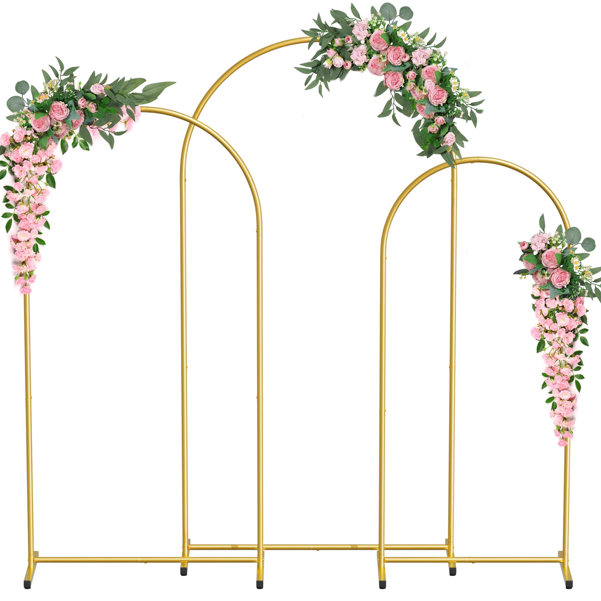 Photo 1 of ***(MISSING HARDWARE)***Bearfire Metal Arch Backdrop Stand Set of 3 (7.2FT,6.6FT,6FT), Upgraded Thickened Gold Wedding Arch Frame Balloon Arch Stand Wedding Arches for Ceremony Birthday Party Baby Shower Graduation Decor