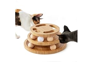 ZOMISIA Cat Ball Track Toy with Puzzle Top, Wooden Cat Toys for Indoor Cats with Spinning Balls, Interactive Large Cat Ball Tower for Kitten Kitty Exercise Mental Physical