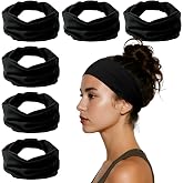HSEM Headbands for Women, Wide Elastic Head Bands, Non-Slip Thick Hair Bands, Sports Stretchy Sweat Bands, Large Knotted Soft Headband for Washing Face, Makeup, Workout, Spa, Fashion, 6-Pack Black