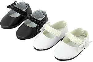 American Fashion World Black and White Pearl Flats for 18 inch Dolls | 2 Pack | Premium Quality & Trendy Design | Dolls Shoes | Shoe Fashion for Dolls for Popular Brands