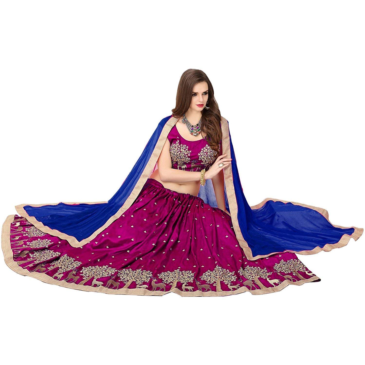 sabhaya impex women's net semi-stitched lehenga choli, free size (pink)