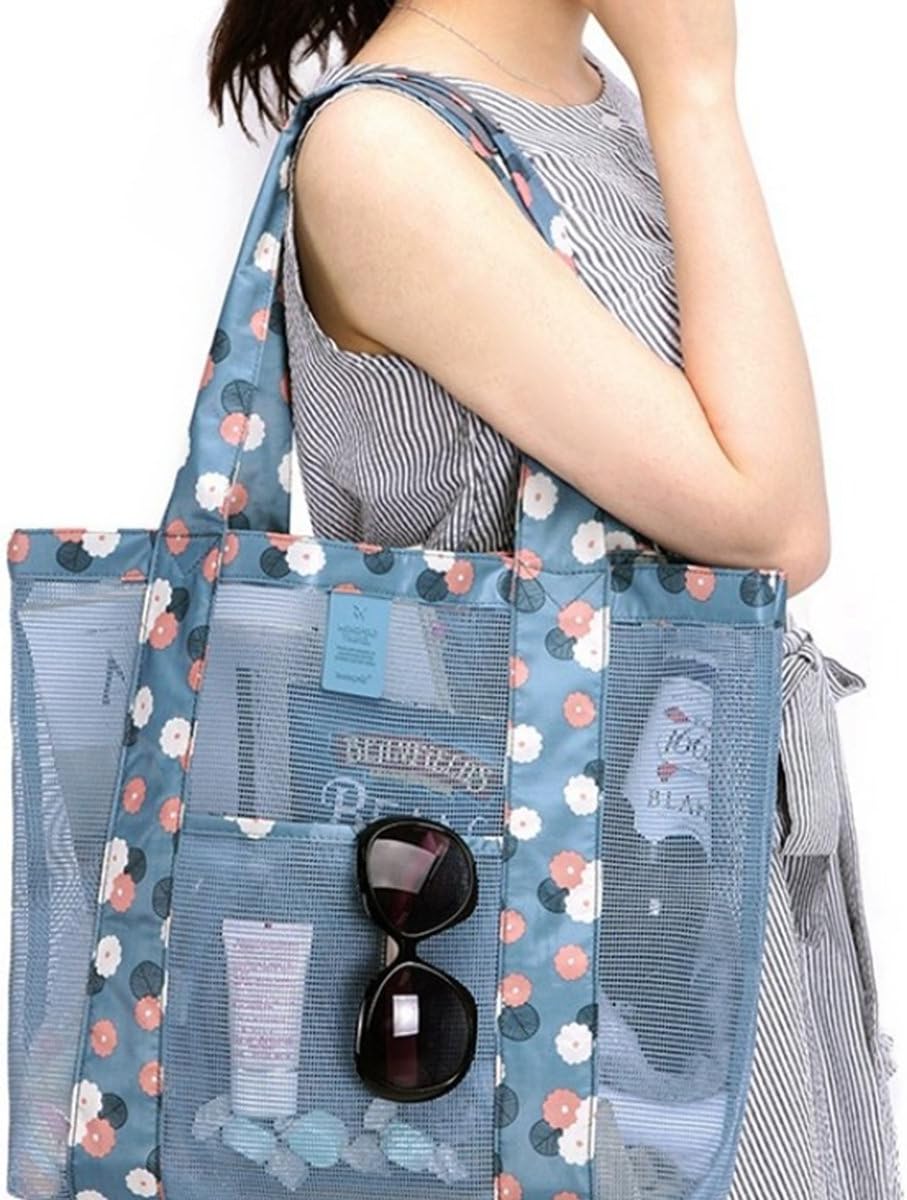 FGN beach bag, mesh beach tote bag pool handbag with pocket for women,kids toys