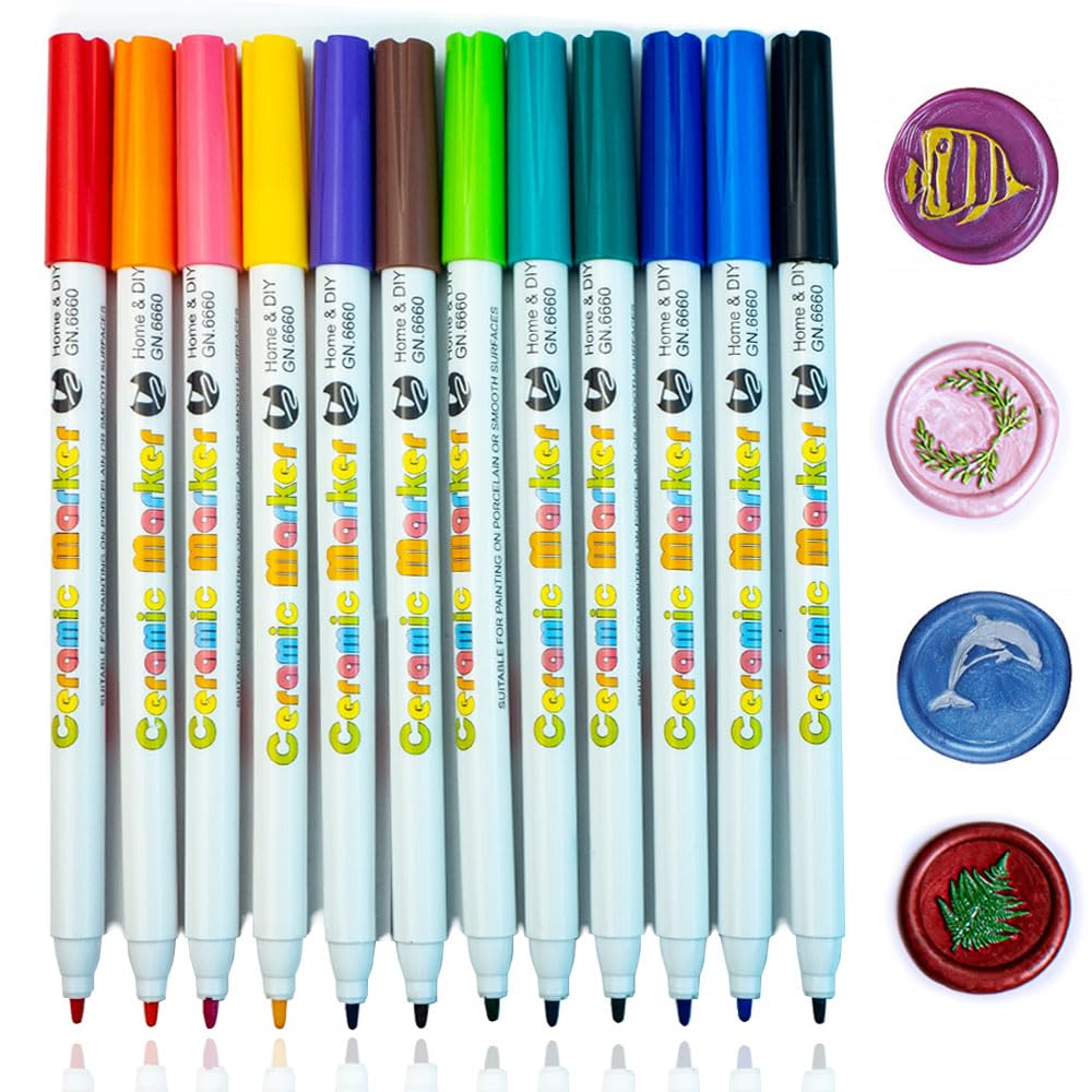 Wax Seal Pen, Ioggtser 12 PCS Metallic Marker Color Pen for Decorating Wax Seal Pattern, Premium Wax Pen for Wedding Envelope Sealing Wax, Fit All Wax Seal Beads or Wax Seal Sticks