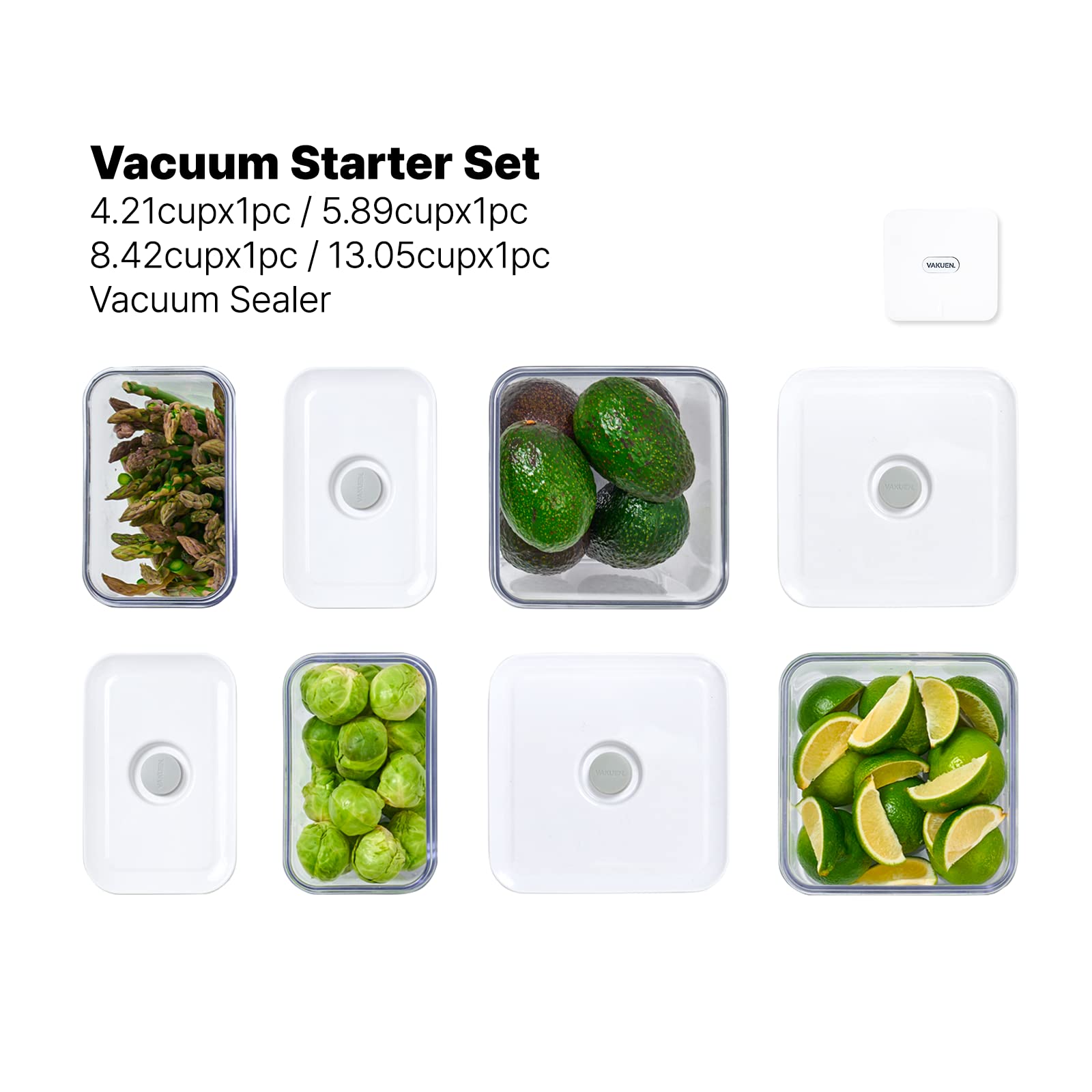 Premium Airtight Food Storage Containers & Vacuum Sealer Machine Starter Set, 4-piece Container with Sealer, 100% Leak Proof,Keep food fresh up to 5 times longer than non-vacuum strorage.