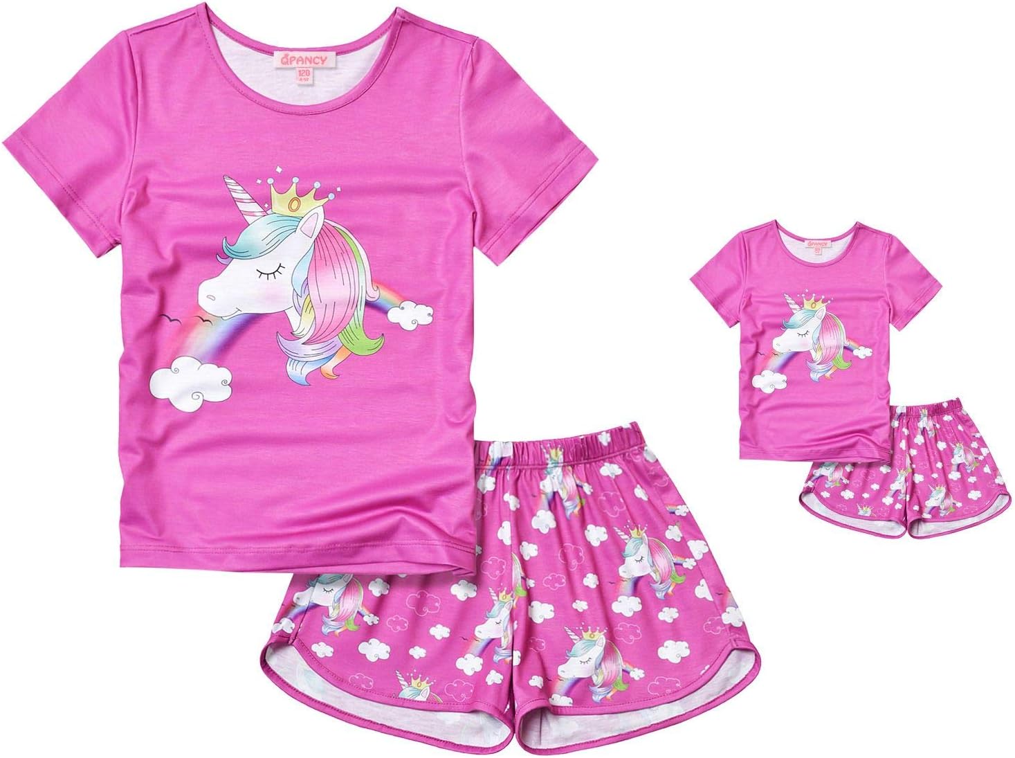QPANCY Matching Girls & Dolls Pajamas Unicorn Pj Sets Summer Cotton Sleepwear