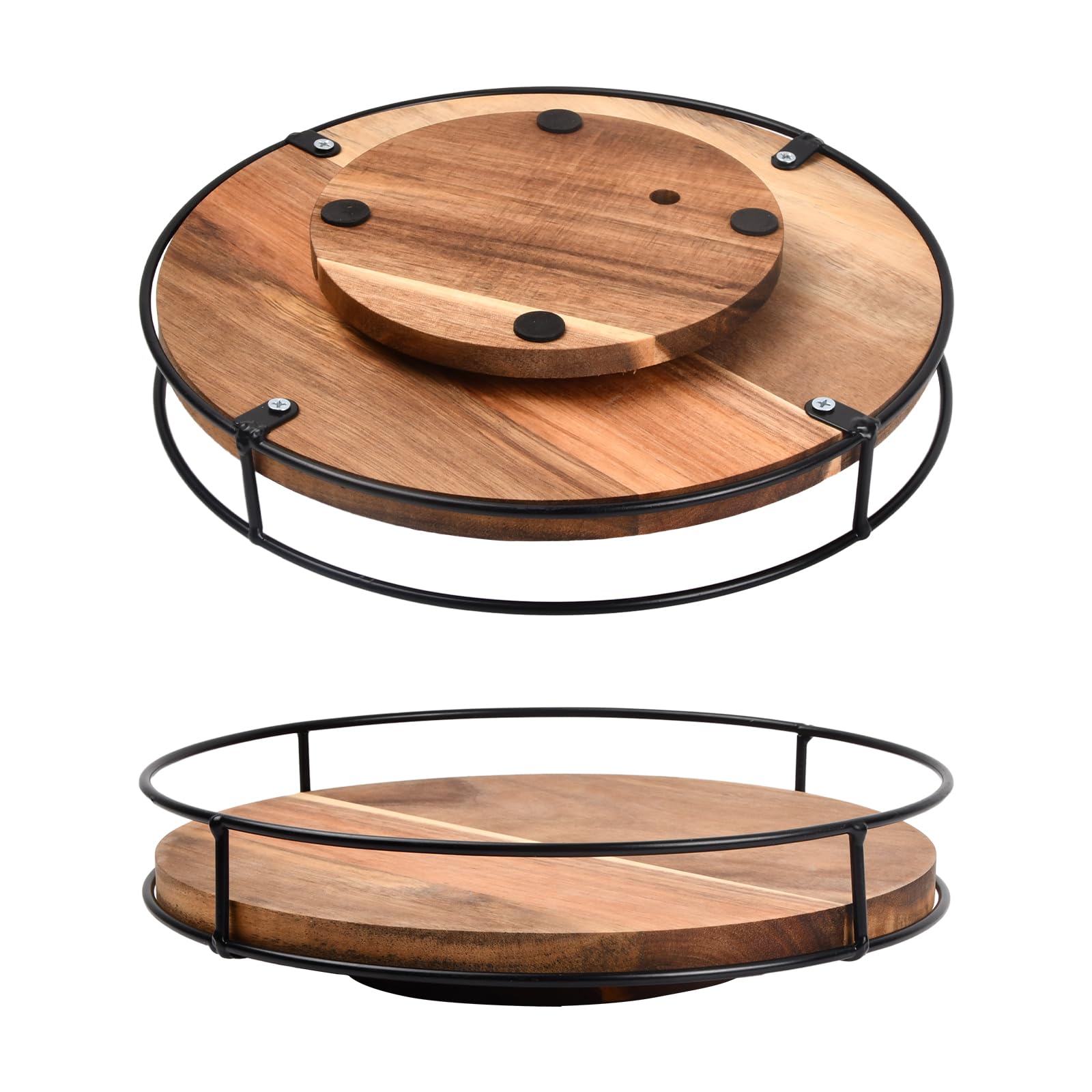 Turntable Cupboard Organizer Large, Wood Rotating Spice Rack 25cm, Non-Slip 360° Rotatable Condiment Holder, Round Display Tray for Kitchen Bathroom Countertop Cabinet Fridge Table Pantry