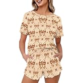 Coloranimal Women's Novelty Summer Pajamas Set for Sleepwear,Loungewear,Nightwear Top and Shorts with Pocket S-5XL