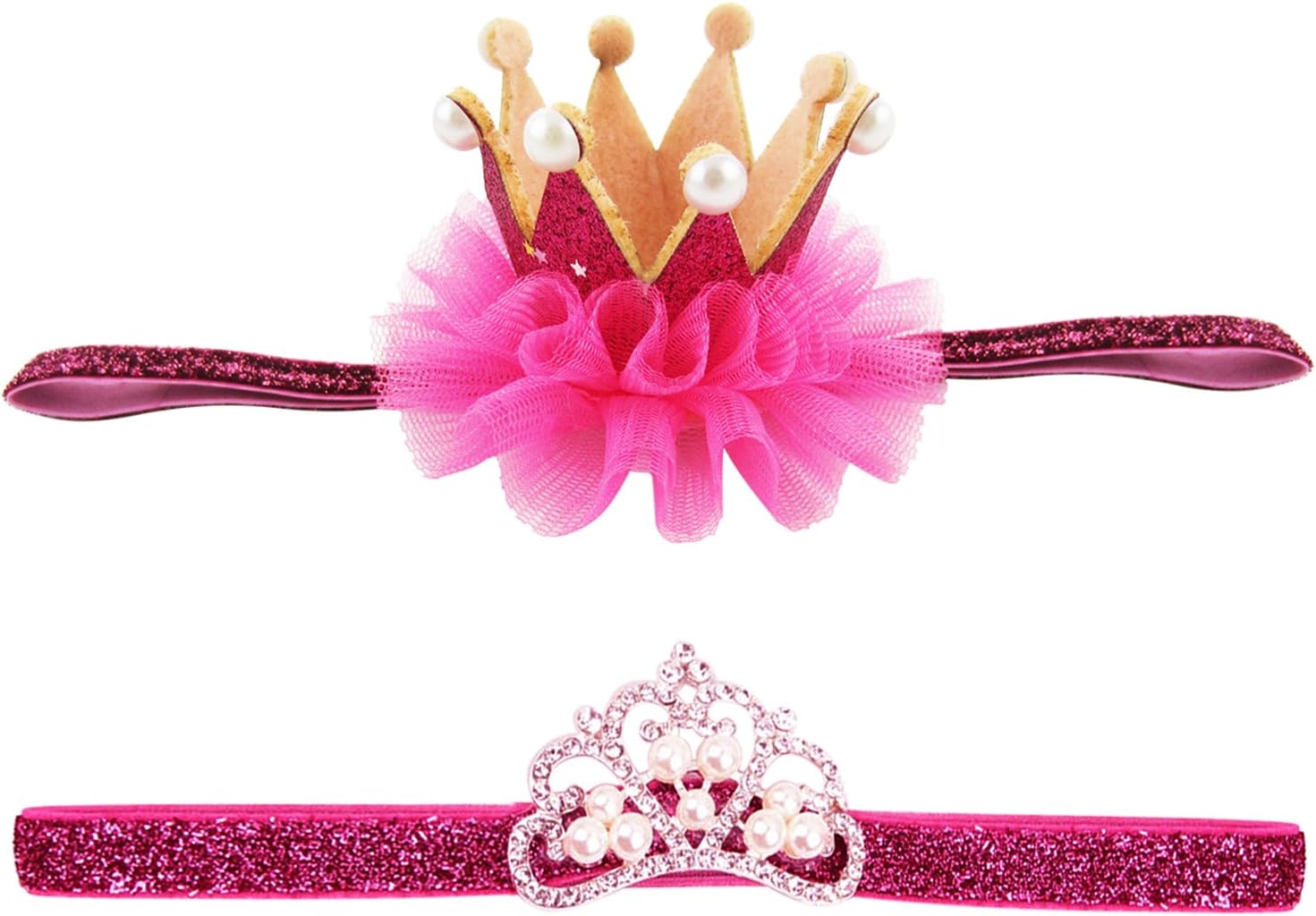 HowYouth Baby Girl's Hair Accessories with Gift Box 2Pcs Princess Glitter Crown Tiara Headband Bow Headband Set for Baby Show Birthday Party Dance Children's Day (Crown Peach)