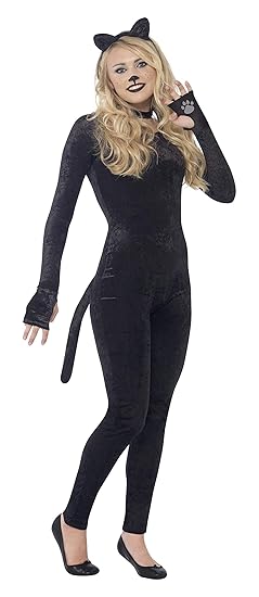 Smiffy's 44320S - Katzen-Kostüm mit Jumpsuit Schwanz Katze-Ohr-Stirnband und Kragen