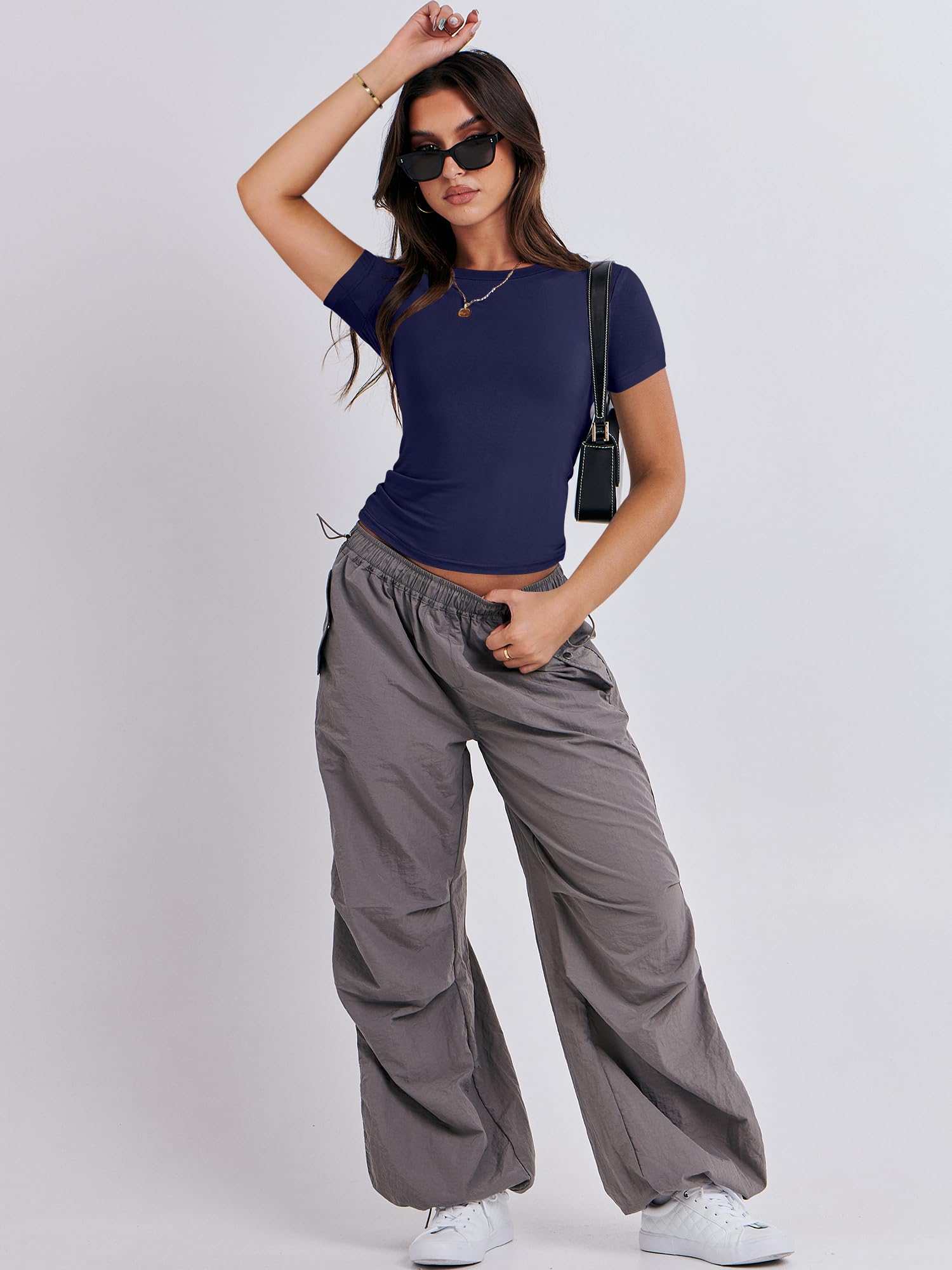 ANRABESS Women’s Short Sleeve Summer T Shirts Crew Neck Slim Fit Basic Tees 2025 Crop Tops Y2k Clothes Outfits