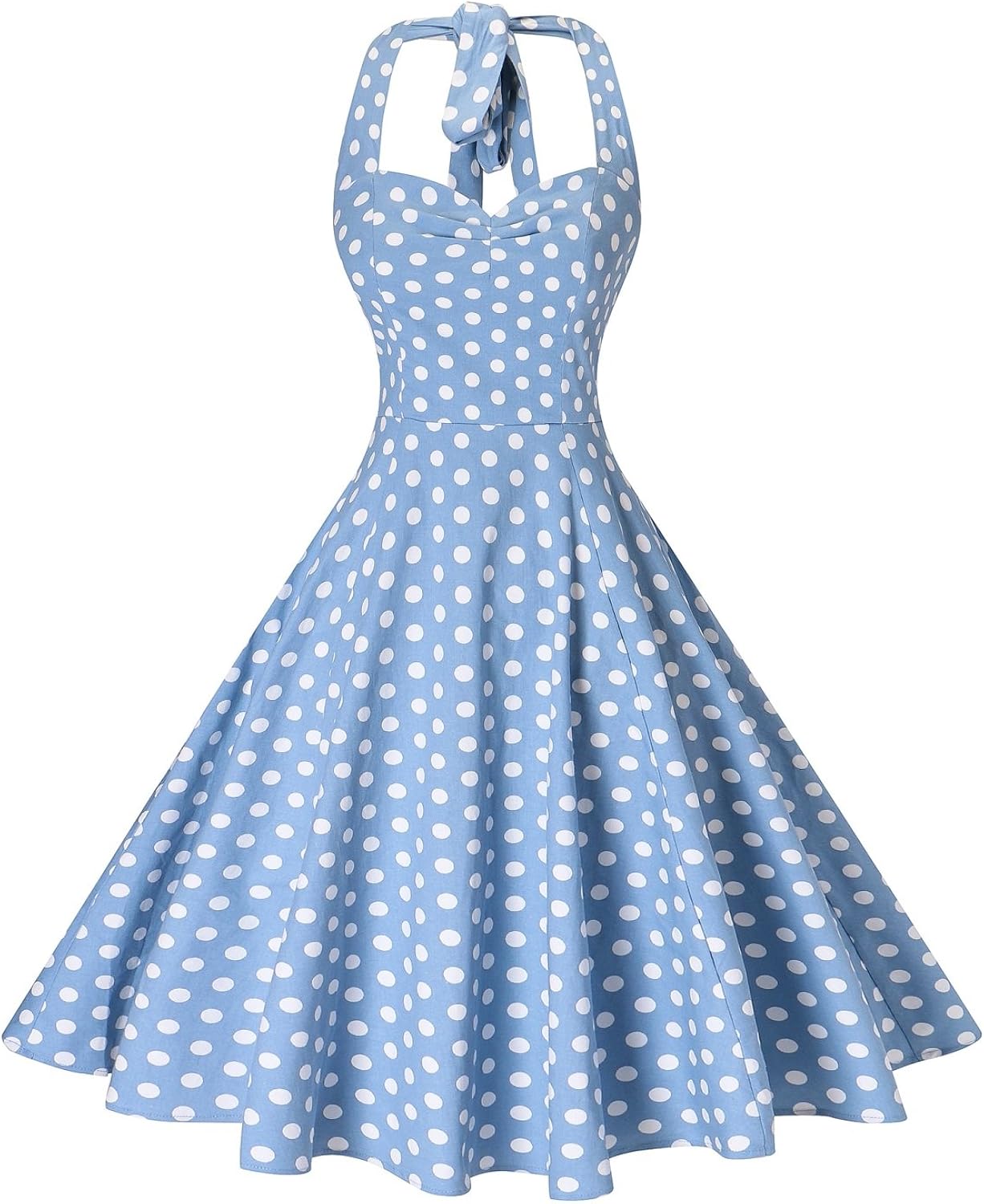 V Fashion Women's Rockabilly 50s Vintage Polka Dots Halter Cocktail Swing Dress