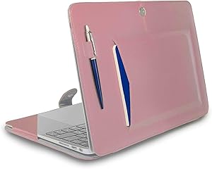 Bluebonnet Leather MacBook 13” Pro & Air Case - 2016 2017 2018 2019 Release for A1932 A1706 A1708 A1989 A2159 A2179 with Exterior Notebook Pocket, Pen Holder, Magnetic Clasp Closure & Kickstand (Pink)