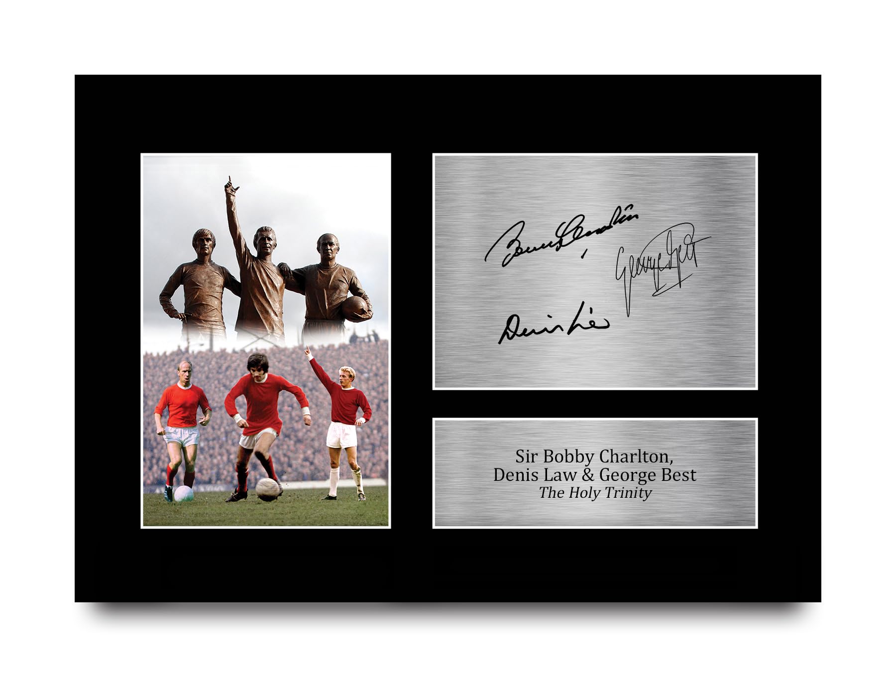 HWC Trading Denis Law, George Best & Bobby Charlton Gift Signed A4 Printed Autograph Gifts Photo Display — image 1