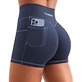 YEOREO CoreFlex Women Workout Shorts with Cargo Pockets Hidden Scrunch Butt Lifting Denim-Look Gym Shorts