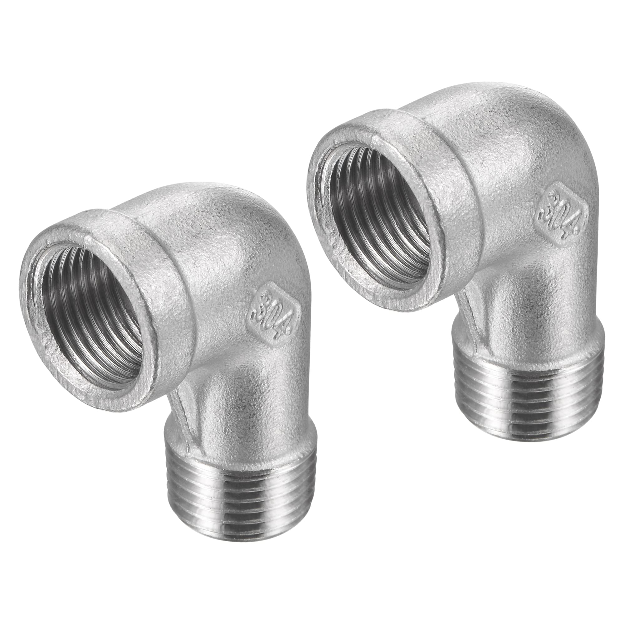 M METERXITY 2 Pack Male to Female Pipe Fitting Extension, 304 Stainless Steel 90 Degree Elbow Adapter, Apply to Outdoor/Garden/Industrial (3/8NPT Thread)