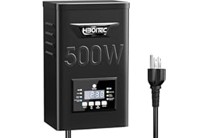 HIBOITEC 500W Low Voltage Landscape Transformer, Outdoor Lighting Transformer with Photocell Sensor and Timer, 120V AC to 12V/15V AC Weatherproof Transformers for Spotlights Path Lights
