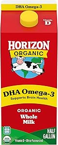 Horizon Organic DHA Omega-3 Whole Milk, 64 fl oz Half Gallon Carton | USDA Organic Vitamin D Milk, Ultra Pasteurized, Rich, C
