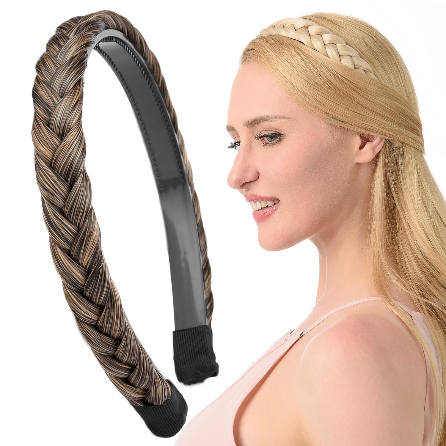 Gledola Braided Headband With Teeth Braids Hairband With Tooth Synthetic Hair Band Plaited Hairband For Women (Dark Golden Brown) — image 1