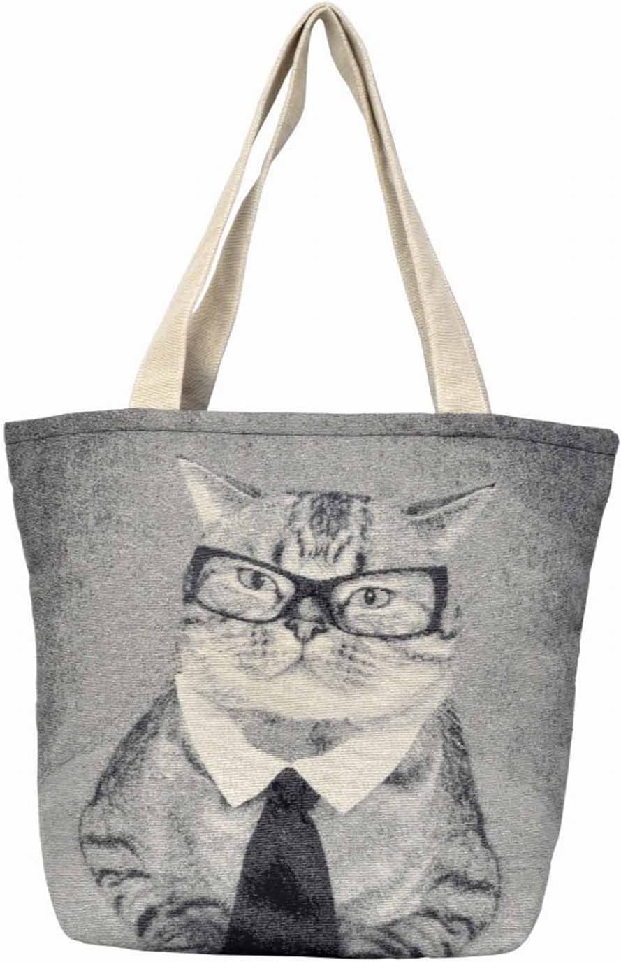 Amazon Co Jp かわいい 猫プリント トートバッグ ネコ雑貨 メガネcat ホーム キッチン