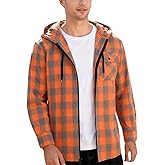 ZITY Men's Cotton Linen Zip up Hoodies Long Sleeve Casual Tops Plaid Flannel Shirt with Hood