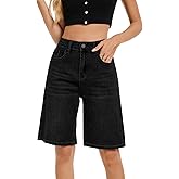 TOSATISFINE Jean Shorts for Women Long Stretchy High Waisted Denim Bermuda Shorts Baggy Jorts