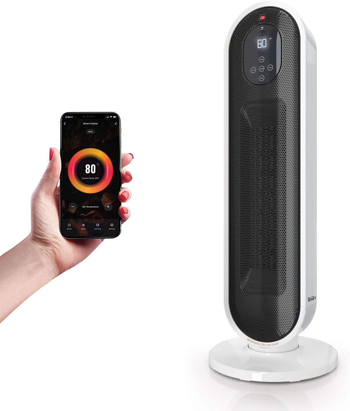ATOMI Smart Wifi Tower Heater - 1500W Personal Space Heater controlled with Alexa, Google Home, IOS & Android - Portable room heater for bedroom and oscillating space heater for home & office