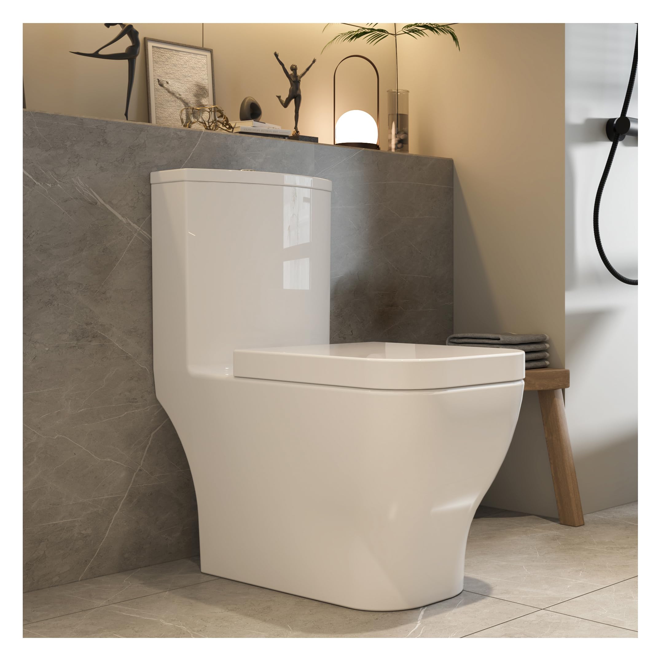 Photo 1 of MEJE #1015 - Modern Square Design One Piece Toilet with Comfort Seat Height,Soft Close Seat Cover, Dual Flush, White ***TOILET CRACKED***