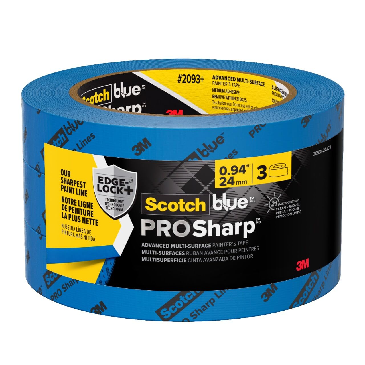 Photo 1 of ScotchBlue PROSharp Painter's Tape 1 Inch Wide (0.94 in x 60 yd) 3 Rolls Blue Tape Protects Surfaces and Removes Easily, Edge-Lock Tape for Indoor and Outdoor Use (2093+-24AC3)
