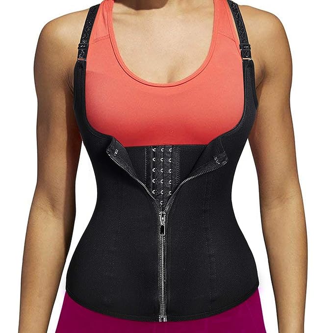 Mukatu Womens Zipper Neoprene Waist Trainer Corset For Weight Loss Tummy Control Body Shaper Vest With Adjustable Straps