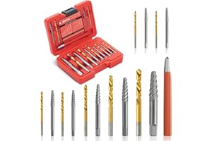 BORNPYE 15 Pieces Screw Extractor Kit, 37# Cr-Mo & 6542 Hss Steel Cobalt Left Hand Drill Bits Set for Removing Broken Bolt and Rounded Nut, Ez Out Stripped Screw Set with Center Punch
