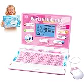 Kids Toy Laptop, Bilingual English-Spanish Learning Computer, Ages 5+, Pink | 130 Activities, Alphabet, Math, Music &amp; Games, Keyboard &amp; Wired Mouse, Backlit LCD, Flashing Lights, Birthday &amp; Christmas