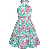 GRACE KARIN Girls Summer Dress Off Shoulder Floral A-line Midi Dress 5-14Y