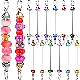 Yuomeaz 12 Pcs Beadable Keychain Bars, Bulk Blank Heart Beadable Keychain Bars, DIY Metal Beaded Keychains Strip for DIY Crafts Pendant Supplies
